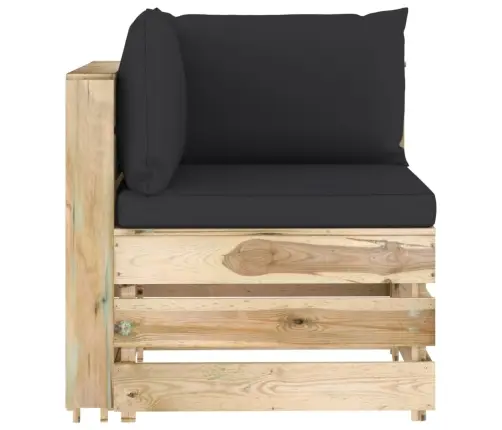 Modulinė Kampinė Sofa Su Pagalvėmis, Žaliai Impregnuota Mediena