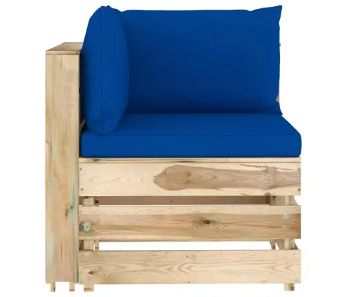 Modulinė Kampinė Sofa Su Pagalvėmis, Žaliai Impregnuota Mediena