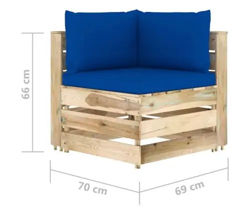Modulinė Kampinė Sofa Su Pagalvėmis, Žaliai Impregnuota Mediena