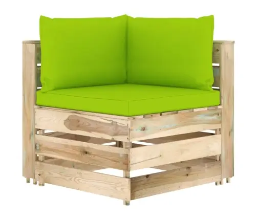 Modulinė Kampinė Sofa Su Pagalvėmis, Žaliai Impregnuota Mediena