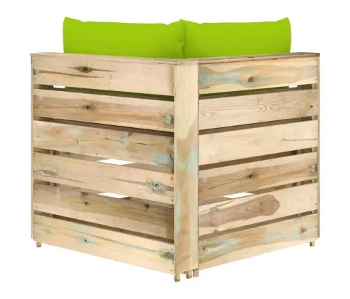 Modulinė Kampinė Sofa Su Pagalvėmis, Žaliai Impregnuota Mediena