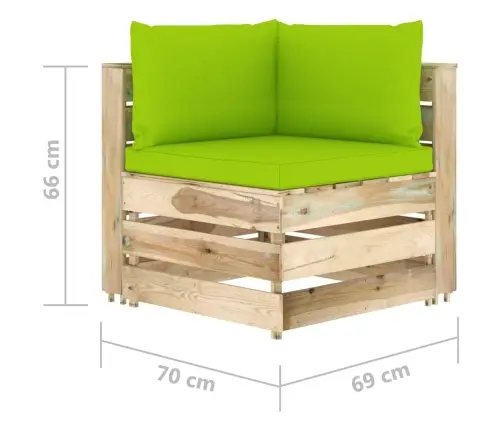 Modulinė Kampinė Sofa Su Pagalvėmis, Žaliai Impregnuota Mediena