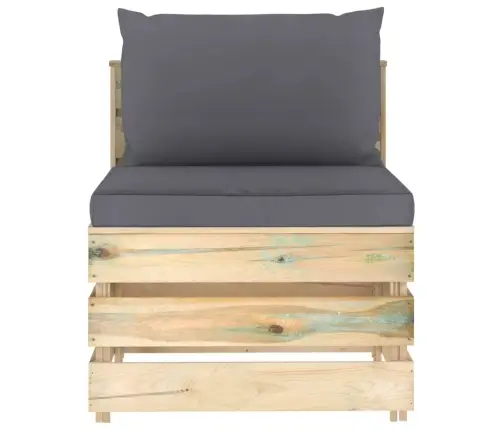 Vidējais Moduļu Dīvāns Ar Spilveniem, Zaļi Impregnēts Koks Vidaxl