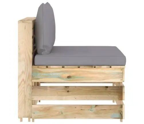 Vidējais Moduļu Dīvāns Ar Spilveniem, Zaļi Impregnēts Koks Vidaxl