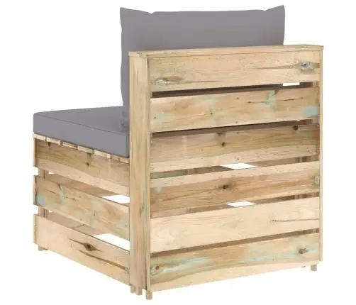 Vidējais Moduļu Dīvāns Ar Spilveniem, Zaļi Impregnēts Koks Vidaxl