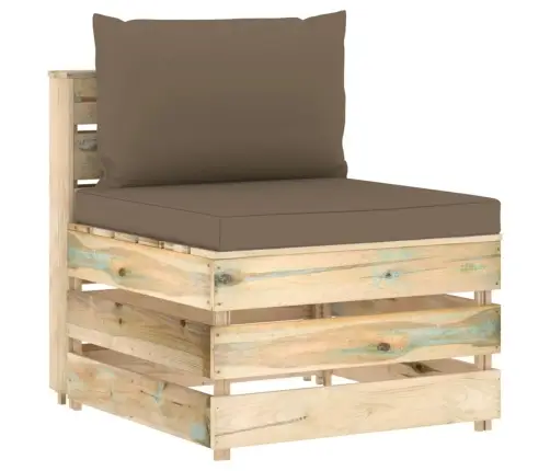 Vidējais Moduļu Dīvāns Ar Spilveniem, Zaļi Impregnēts Koks Vidaxl