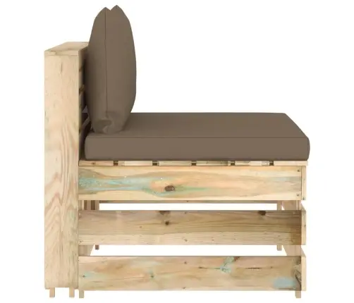 Vidējais Moduļu Dīvāns Ar Spilveniem, Zaļi Impregnēts Koks Vidaxl