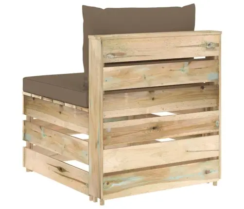 Vidējais Moduļu Dīvāns Ar Spilveniem, Zaļi Impregnēts Koks Vidaxl