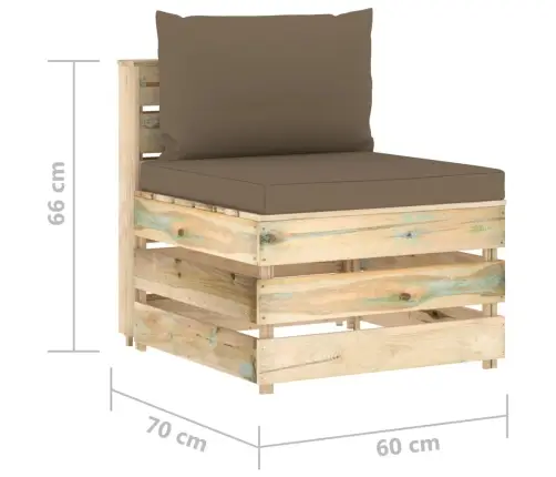 Vidējais Moduļu Dīvāns Ar Spilveniem, Zaļi Impregnēts Koks Vidaxl