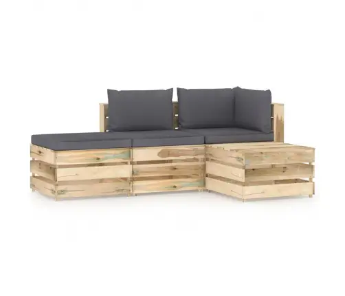 4-Daļīgs Dārza Atpūtas Mēbeļu Komplekts Ar Matračiem, Koks Vidaxl