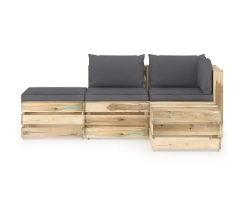 4-Daļīgs Dārza Atpūtas Mēbeļu Komplekts Ar Matračiem, Koks Vidaxl