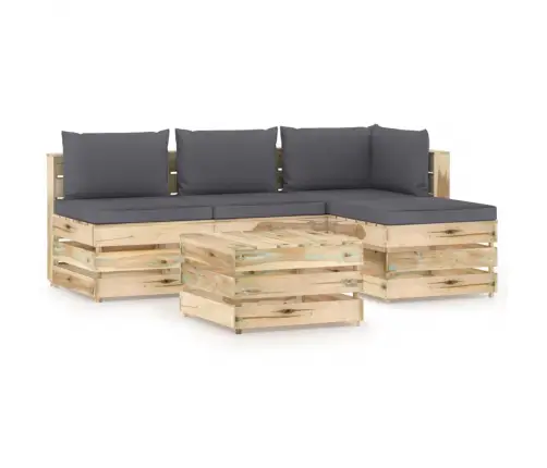 5-Daļīgs Dārza Atpūtas Mēbeļu Komplekts Ar Matračiem, Koks Vidaxl