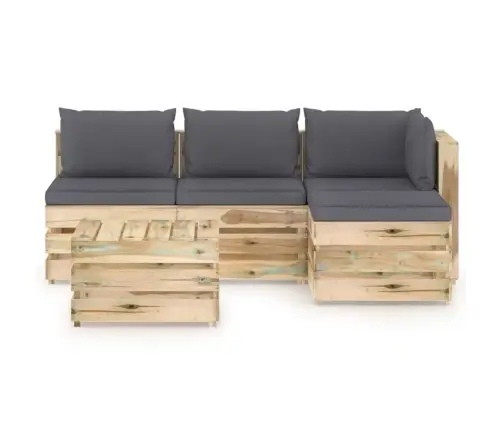 5-Daļīgs Dārza Atpūtas Mēbeļu Komplekts Ar Matračiem, Koks Vidaxl