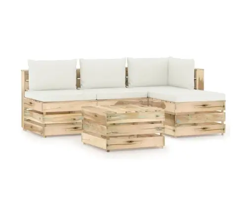 5-Osaline Aiamööblikomplekt Patjadega Roheimmutatud Puit