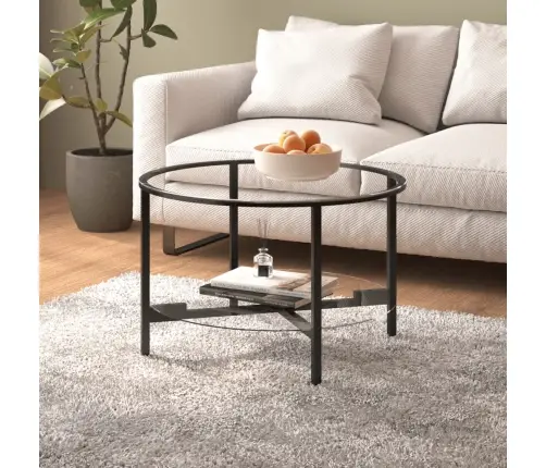 Kafijas Galdiņš, Melns Un Caurspīdīgs, 70 Cm, Rūdīts Stikls Vidaxl