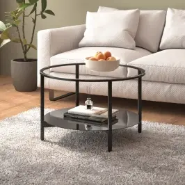Kafijas Galdiņš, Melns Un Caurspīdīgs, 70 Cm, Rūdīts Stikls Vidaxl