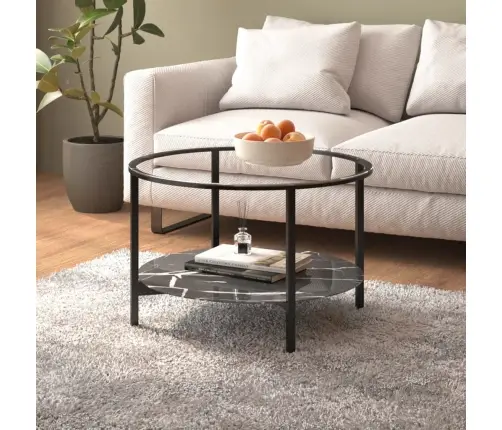 Teelaud, Must Ja Must Marmor, 70 cm Karastatud Klaas