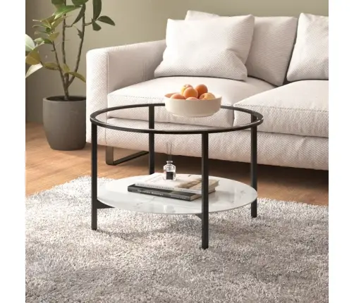 Kafijas Galdiņš, Melns Un Balta Marmora, 70 Cm, Rūdīts Stikls Vidaxl
