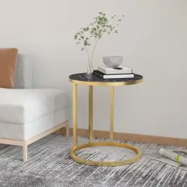 Šoninis Staliukas, Auksinis/Marmuro, 45cm Grūdintas Stiklas