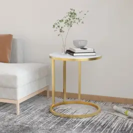Galdiņš, Balta Marmora Un Zelta Krāsa, Rūdīts Stikls, 45 Cm Vidaxl