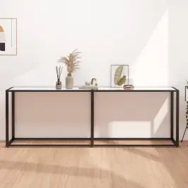 Konsoles Galdiņš, Marmora Raksts, 220X35X75,5 Cm, Rūdīts Stikls Vidaxl