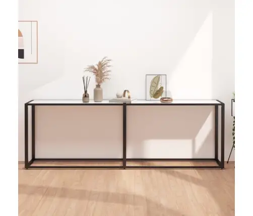 Konsoles Galdiņš, Marmora Raksts, 220X35X75,5 Cm, Rūdīts Stikls Vidaxl