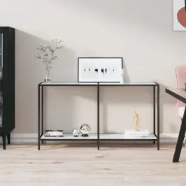 Konsoles Galdiņš, 140X35X75,5 Cm, Balts, Rūdīts Stikls Vidaxl