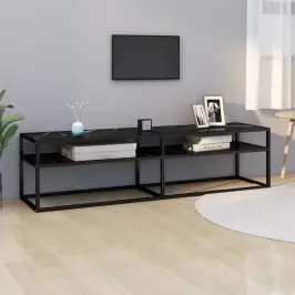 Tv Plaukts, 160X40X40,5 Cm, Rūdīts Stikls, Melns Marmora Raksts Vidaxl