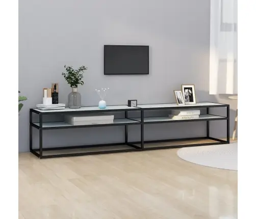 Tv Spintelė, Balta Marmuro, 200X40X40,5cm Grūdintas Stiklas Tv Spintelė, Balta Marmuro, 200X40X40,5cm Grūdintas Stiklas