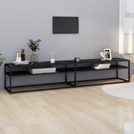 Tv Plaukts, 220X40X40,5 Cm, Rūdīts Stikls, Melns Marmora Raksts Vidaxl