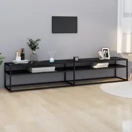 Tv Plaukts, 220X40X40,5 Cm, Rūdīts Stikls, Melns Marmora Raksts Vidaxl