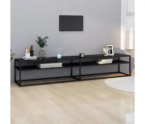 Tv Spintelė, Juoda Marmuro, 220X40X40,5cm Grūdintas Stiklas