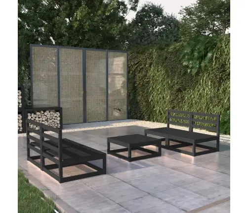 5-Daļīgs Dārza Atpūtas Mēbeļu Komplekts, Melns Priedes Koks Vidaxl