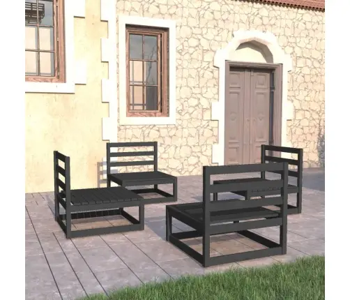 4-Daļīgs Dārza Atpūtas Mēbeļu Komplekts, Melns Priedes Koks Vidaxl