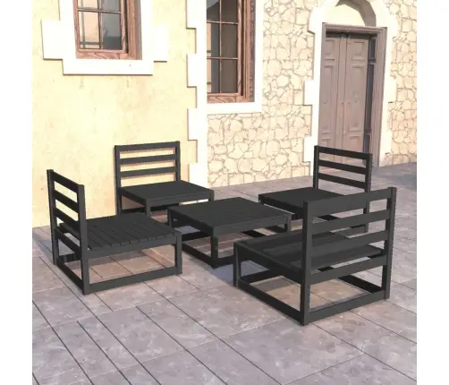 5-Daļīgs Dārza Atpūtas Mēbeļu Komplekts, Melns Priedes Koks Vidaxl