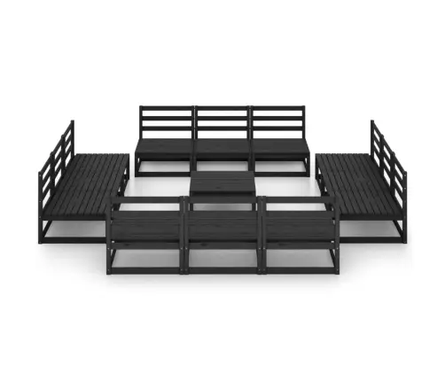 13-Daļīgs Dārza Atpūtas Mēbeļu Komplekts, Melns Priedes Koks Vidaxl
