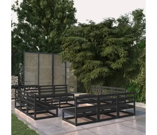 13-Daļīgs Dārza Atpūtas Mēbeļu Komplekts, Melns Priedes Koks Vidaxl