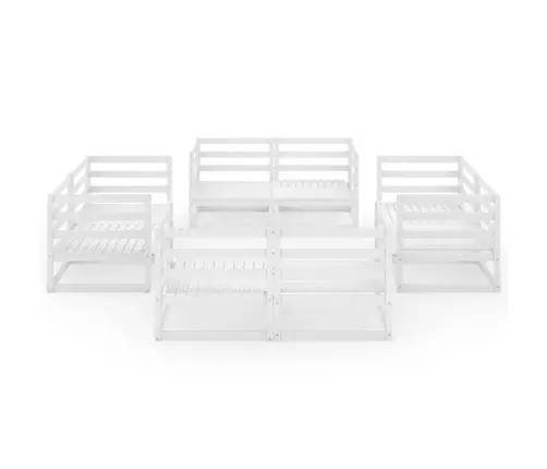 8-Daļīgs Dārza Atpūtas Mēbeļu Komplekts, Balts, Priedes Koks Vidaxl