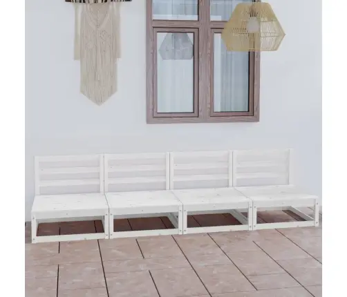 Četrvietīgs Dārza Dīvāns, Balts, Priedes Masīvkoks Vidaxl