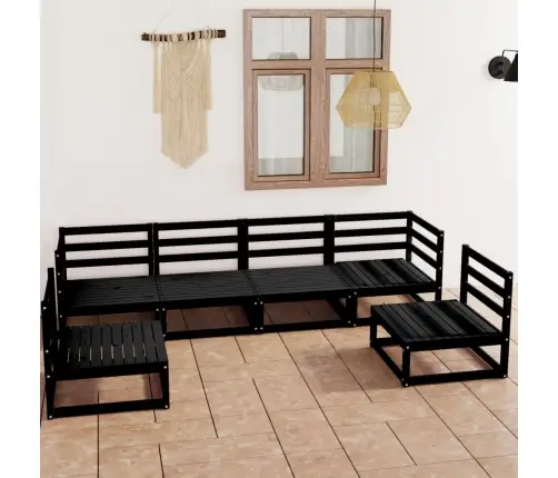 Sodo Poilsio Baldų Komplektas, 6 Dalių, Juodas, Pušies Masyvas