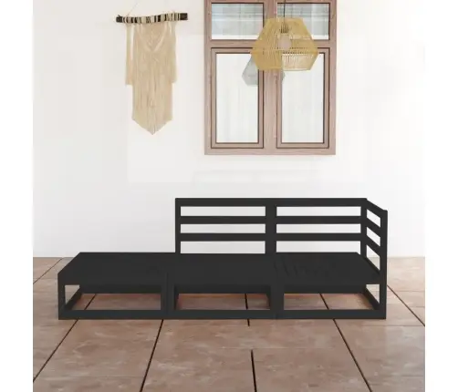 Sodo Poilsio Baldų Komplektas, 3 Dalių, Juodas, Pušies Masyvas