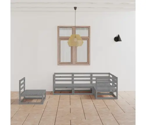 Sodo Poilsio Baldų Komplektas, 5 Dalių, Pilkas, Pušies Masyvas