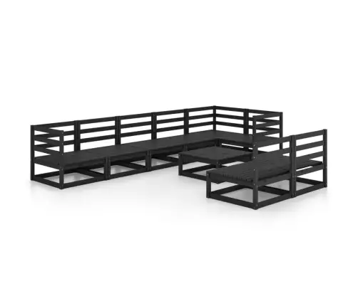 9-Daļīgs Dārza Atpūtas Mēbeļu Komplekts, Melns Priedes Koks Vidaxl