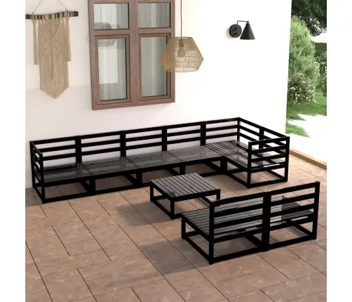9-Daļīgs Dārza Atpūtas Mēbeļu Komplekts, Melns Priedes Koks Vidaxl