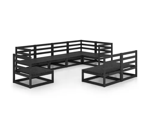 Sodo Poilsio Komplektas, 8 Dalių, Juodas, Pušies Masyvas