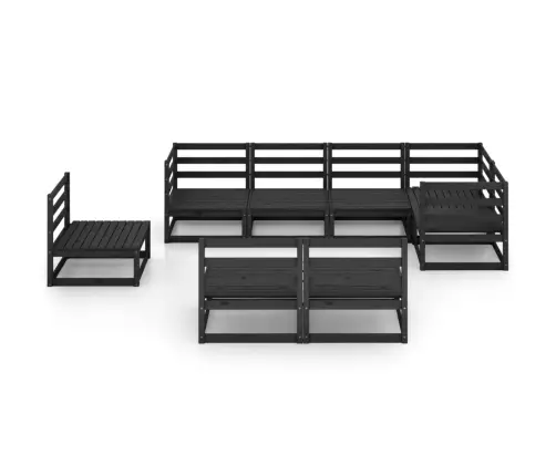 Sodo Poilsio Komplektas, 8 Dalių, Juodas, Pušies Masyvas