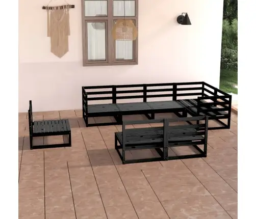 Sodo Poilsio Komplektas, 8 Dalių, Juodas, Pušies Masyvas