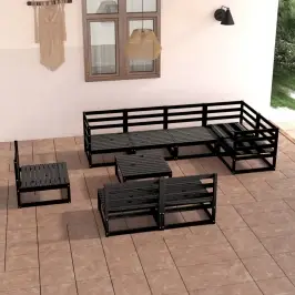 9-Daļīgs Dārza Atpūtas Mēbeļu Komplekts, Melns Priedes Koks Vidaxl