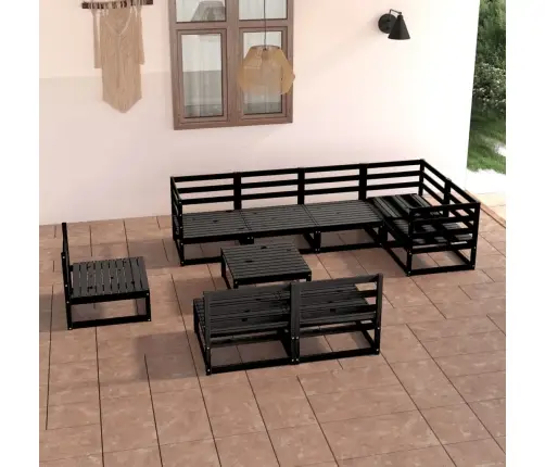 9-Daļīgs Dārza Atpūtas Mēbeļu Komplekts, Melns Priedes Koks Vidaxl 9-Daļīgs Dārza Atpūtas Mēbeļu Komplekts, Melns Priedes Koks Vidaxl