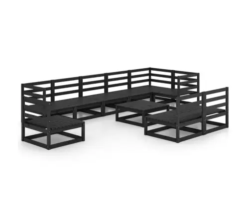 10-Osaline Aiamööblikomplekt, Must, Männipuit